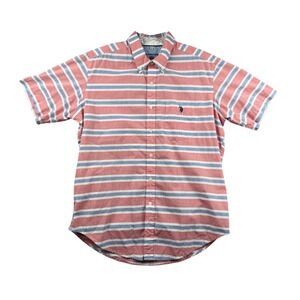 US POLO ASSN Mens Striped Short Sleeve Button Down Shirt Size L Red Blue White